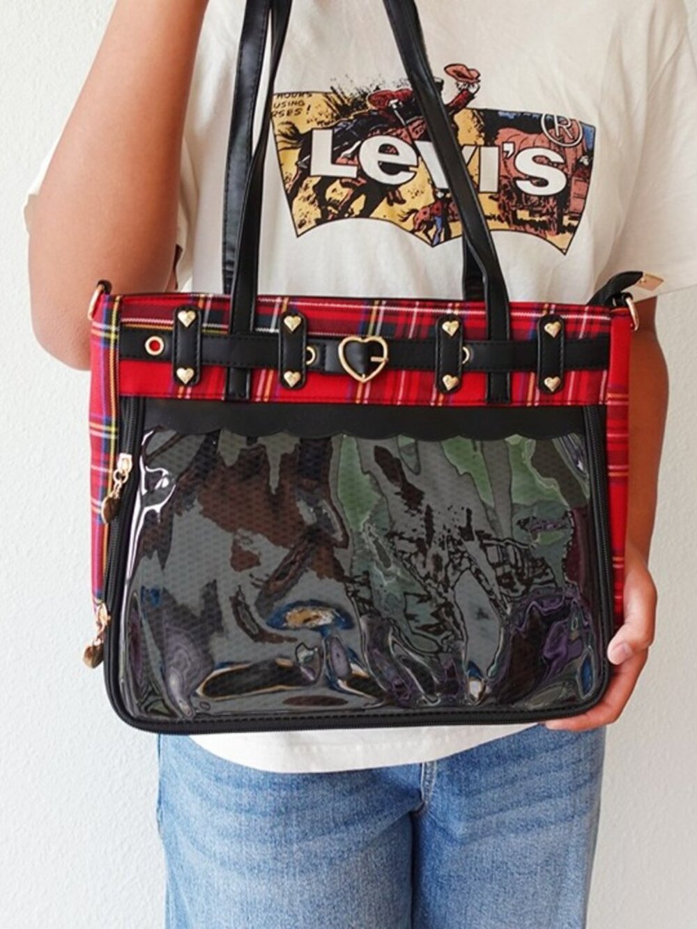 RED Y2K Plaid Ita Bag Crossbody Tote Shoulder Bag Kawaii Pin Display Itabag